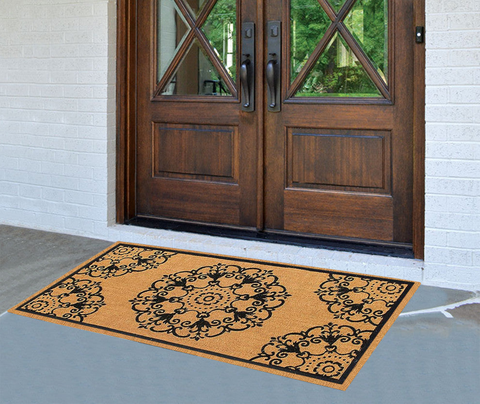 A1HC Natural Coir Flock Door Mat for Front Door, 36x72, Durable Entrance Doormat