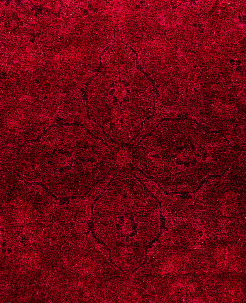 Overdyed One-of-a-Kind Hand-Knotted Area Rug Red, 7' 1" x 7' 1"