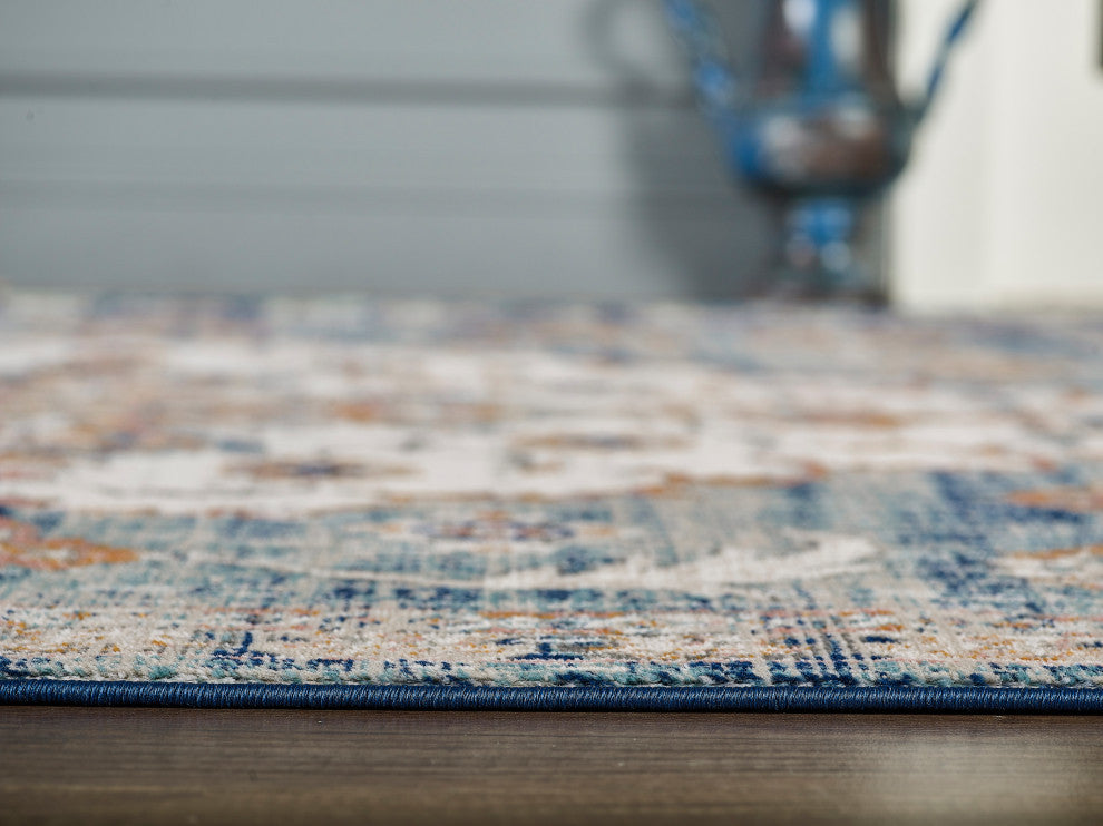 Abani Porto PRT170A Traditional Medallion Blue and Orange Area Rug