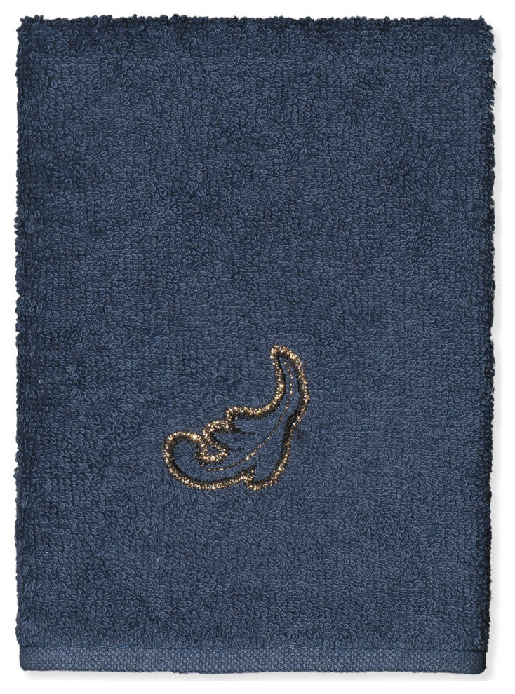 Linum Home Turkish Cotton April 3-Piece Embellished Towel Set, Midnight Blue