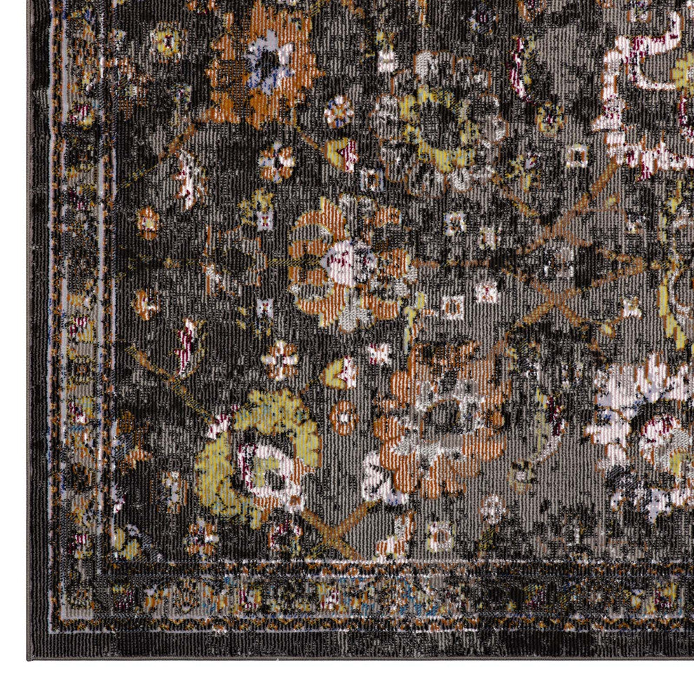 Black, Yellow and Orange Minu Distressed Floral Lattice 4x6 Area Rug