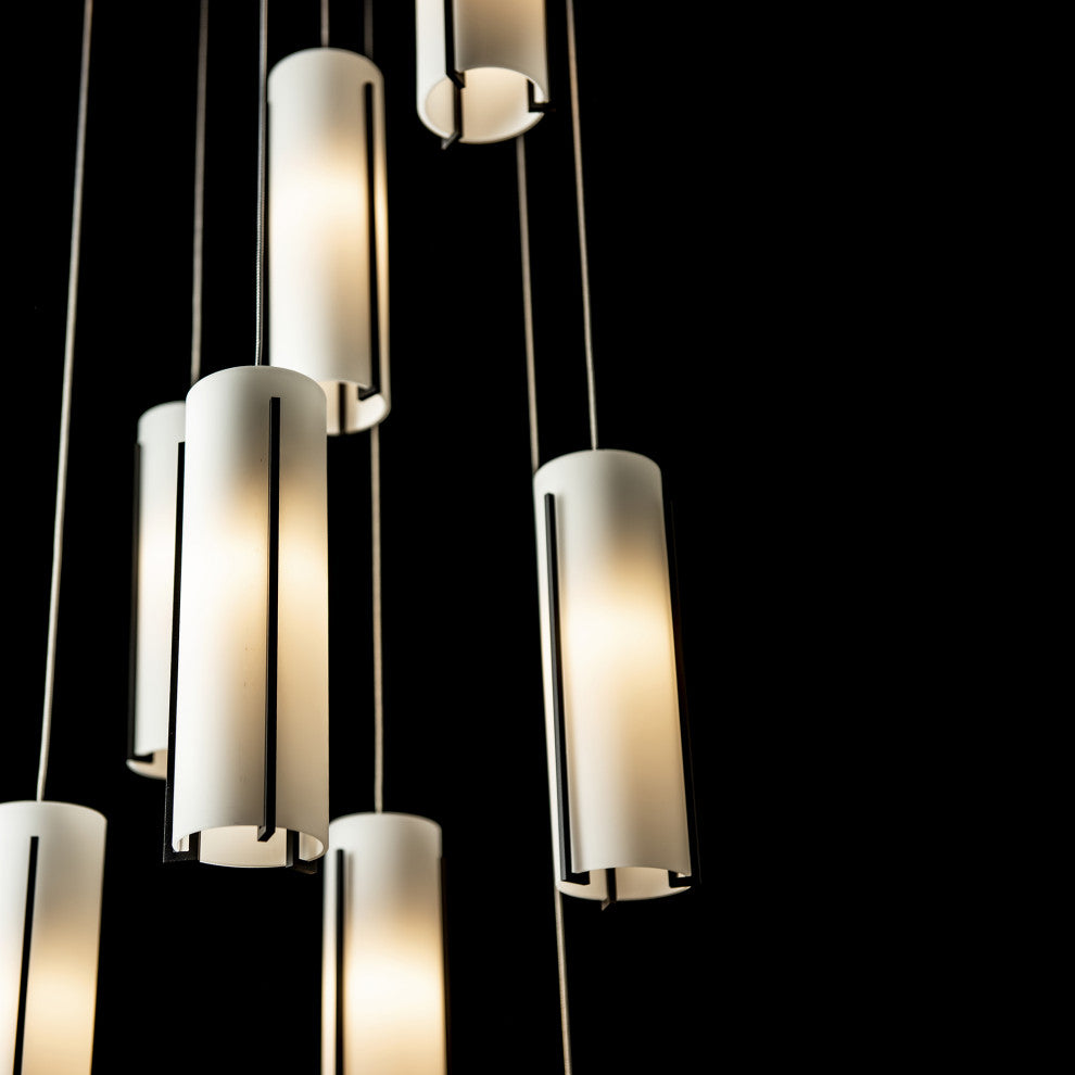 Exos 9-Light Round Pendant, Black Finish, Opal Glass, Standard Overall Height