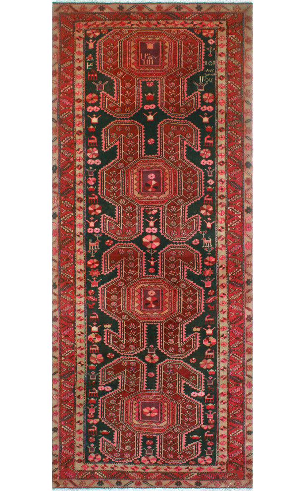 Fine Vintage Distressed Rehema Charcoal/Burgundy Runner, 4'1x10'2
