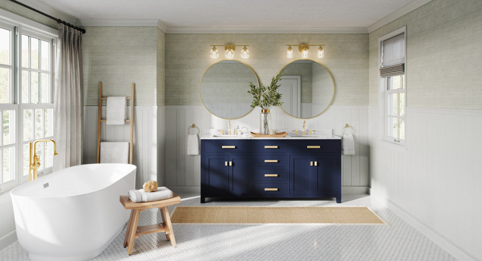 The Savoy Bathroom Vanity, Monarch Blue, 72", Double, With Mirror, Without Faucets, Freestanding