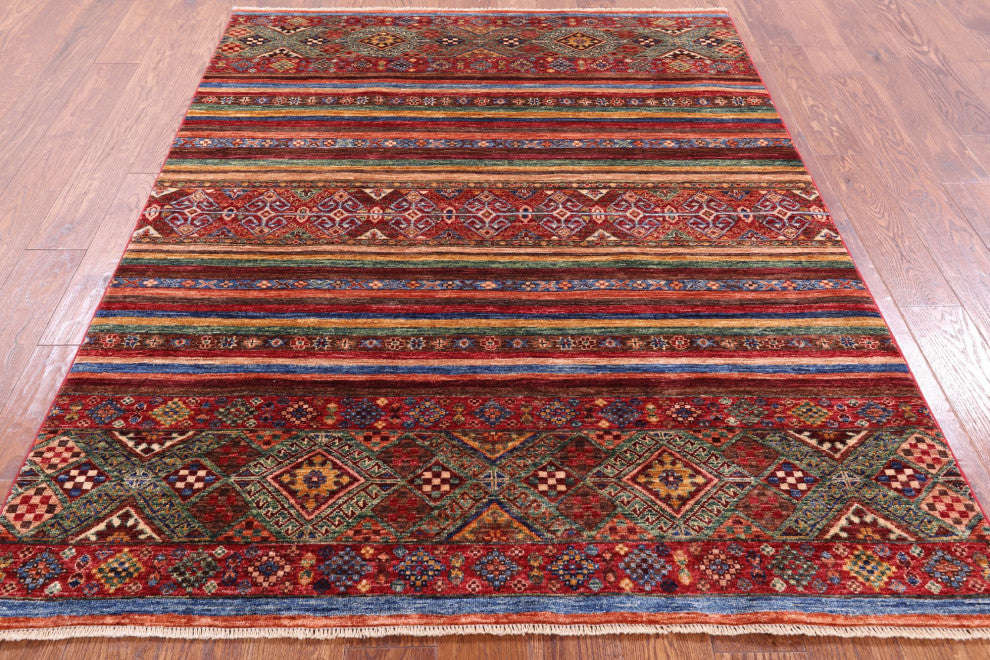 Super Kazak Khorjin Hand-Knotted Rug 5' 0" X 6' 7" Q5566