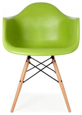 Set of 2 DAW Green Mid Century Modern Plastic Dining Armchair W/ Wood Eiffel Leg