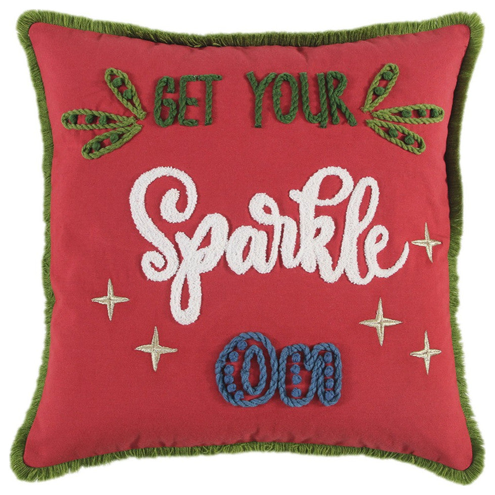 Red Green Sparkle Embroidered Throw Pillow