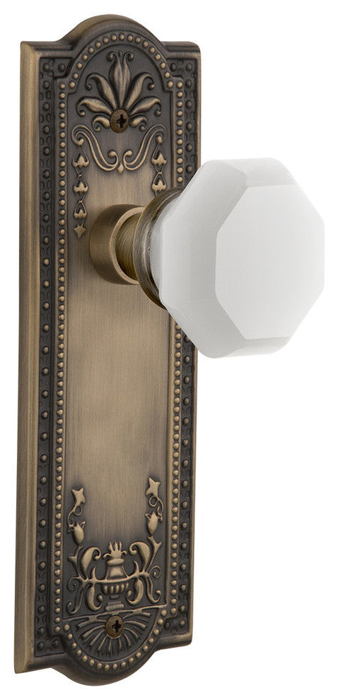 Meadows Plate Passage Waldorf White Milk Glass Knob, Antique Brass