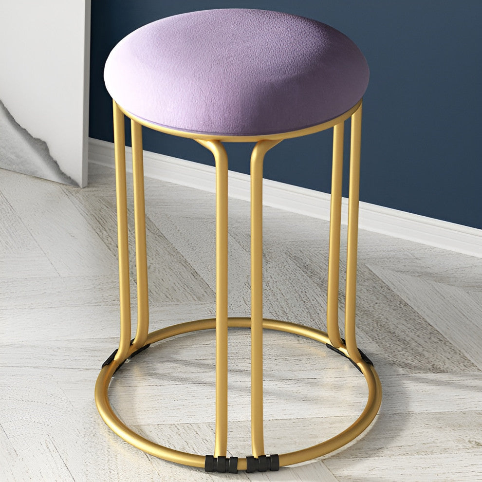 Nordic Suede and Leather Stacked Dining Round Stool, Purple, Suede