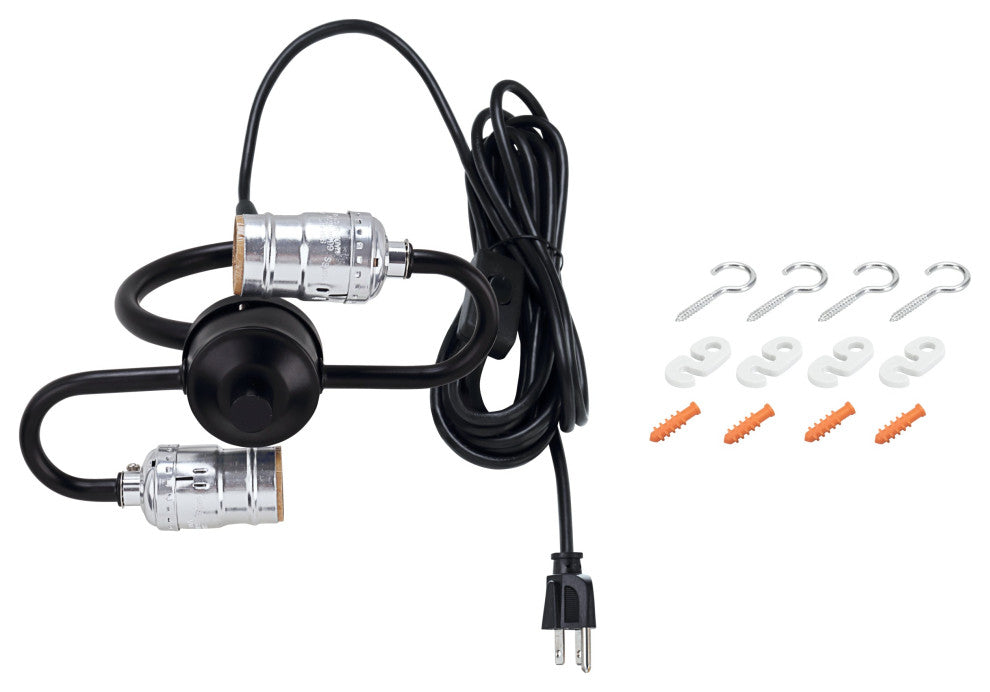 Aspen Creative 21044-1, 2-Light Plug-In Swag Light Conversion Kit, Matte Black