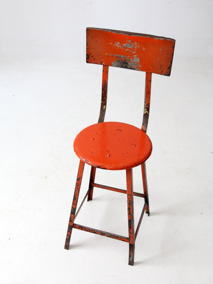 Consigned, Vintage Orange Industrial Stool