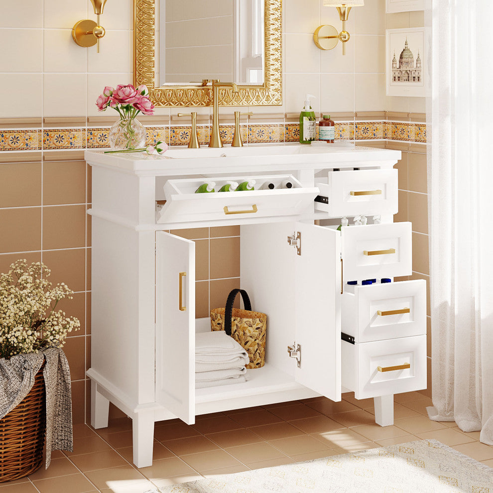 36 Inch Bathroom Vanity with Resin Sink, White