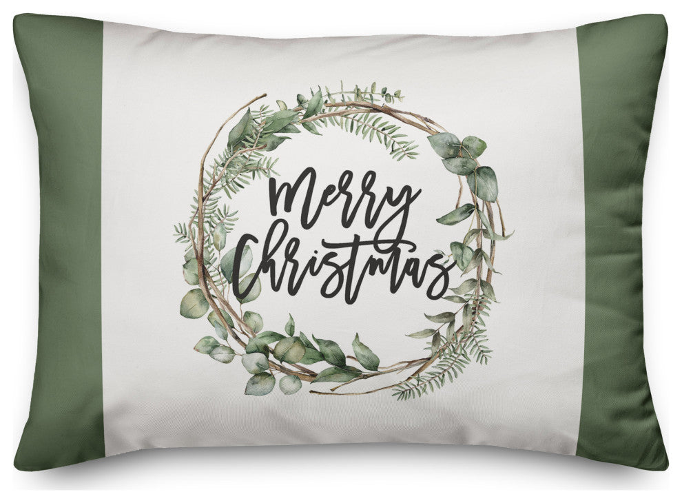 Merry Christmas Wreath 7 20x14 Spun Poly Pillow