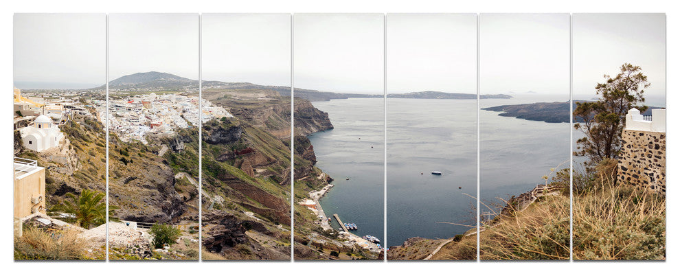 Beautiful View of Santorini Island, Landscape Canvas Print, 83"x32", 7 Panels