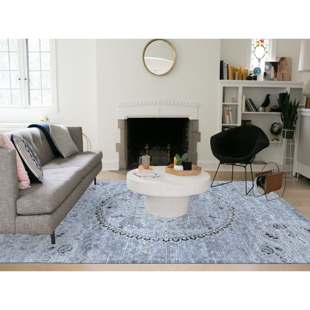 Silver Gray, THE MAHARAJA Design, Silk With Wool Hand Knotted Rug, 9'0"x12'0"