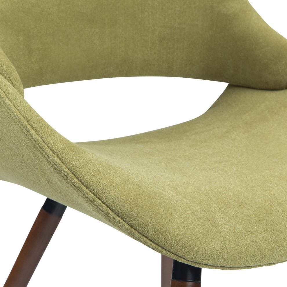 Malden Mid Century Modern Bentwood Dining Chair In Acid Green Woven Fabric