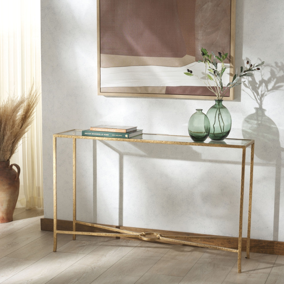 Safavieh Couture Tauri Metal Console Table, Brass/Clear