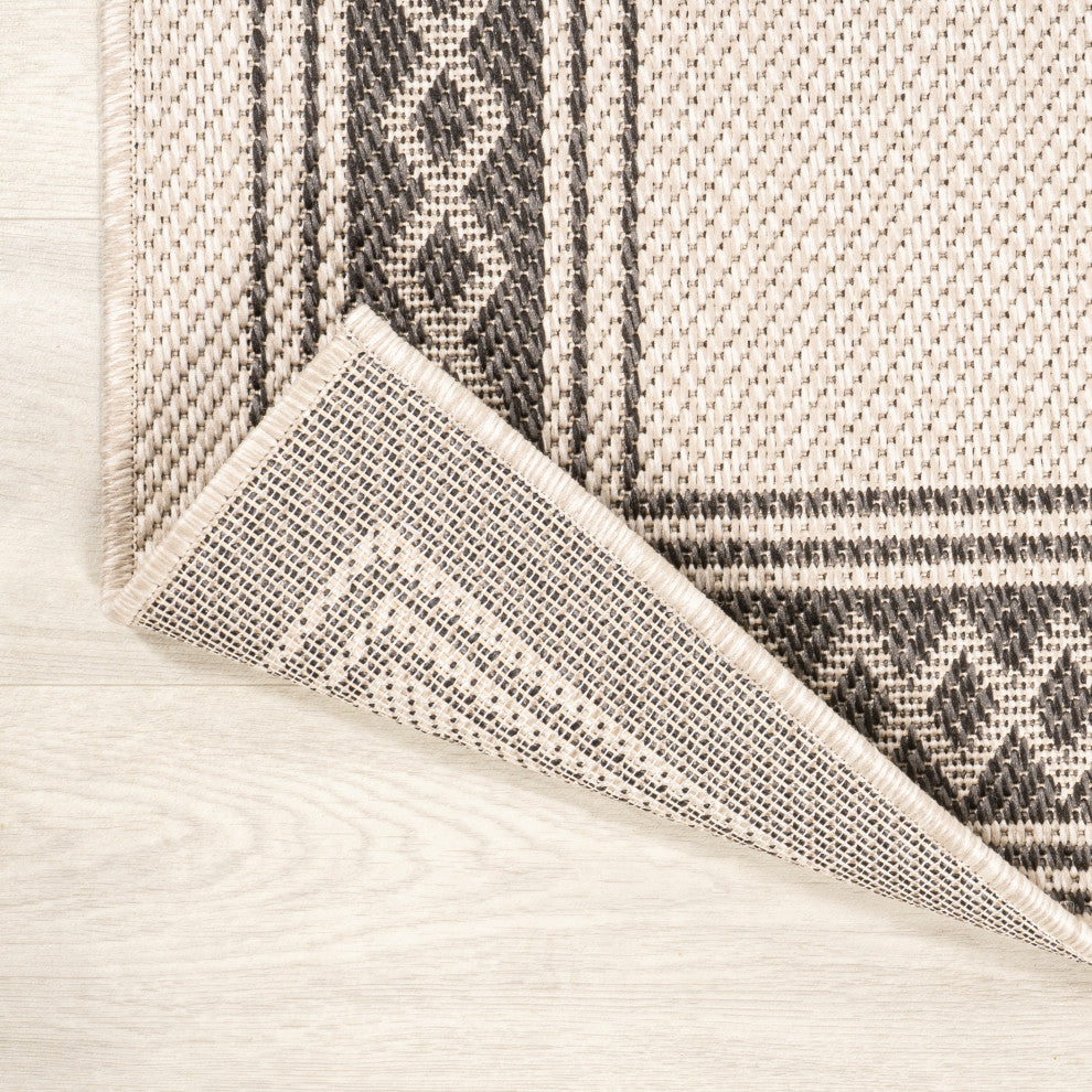 Lucia Classic Diamond Border Indoor/Outdoor Area Rug, Cream/Black, 2x8
