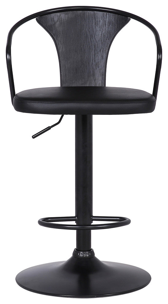 Eagle Adjustable Barstool, Black Powder Coated Finish With Black Faux Leather, Black