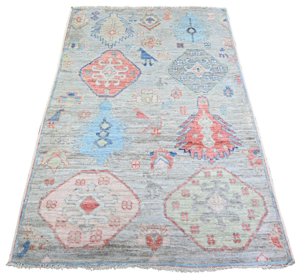Cloud Blue Wool Hand Knotted Anatolian Village Inspired Oriental Rug 4'x6'