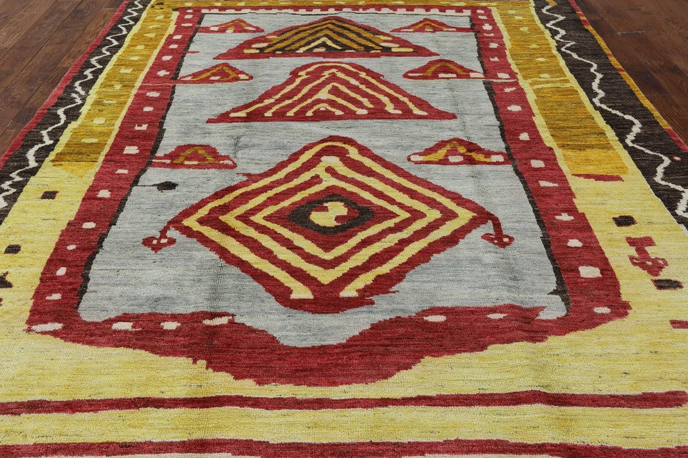 Tribal Blue & Multicolor 8'x11' Tullu Hand Knotted Worsted Wool Area Rug H8850