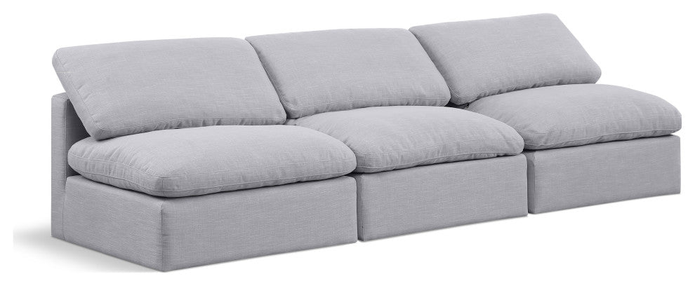 Indulge Upholstered Modular Sofa, Grey, 3-Piece: 3 Armless Chair, Down Stuffed Linen Textured Fabric