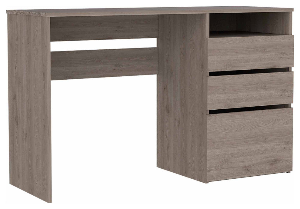 Louisiana Writing Computer Desk with Open Shelf and 3 Drawers, Light Gray