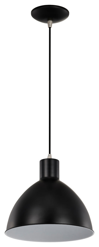 1-Light Matte Black and Brushed Nickel Pendant Light With Bowl Metal Shade
