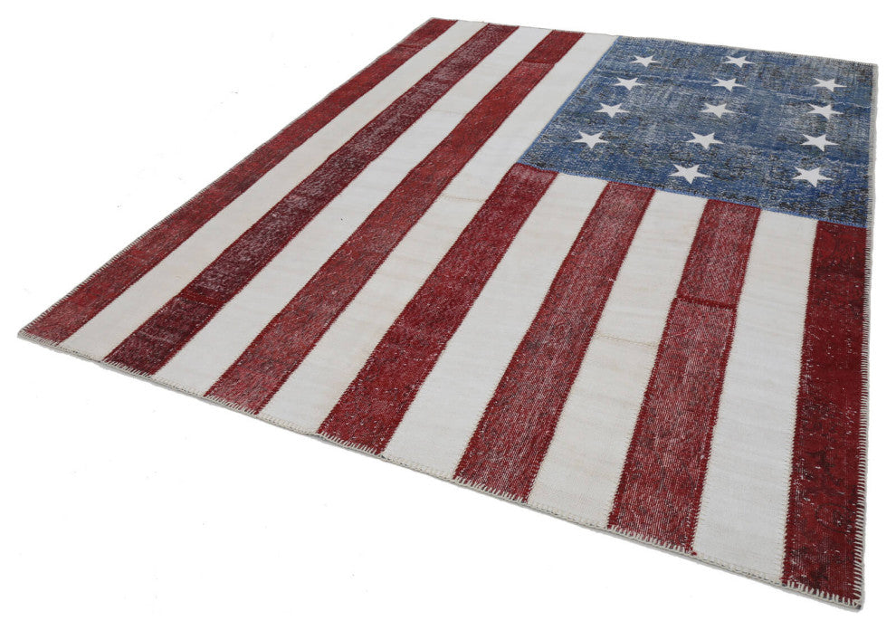 Rug N Carpet - Handwoven Anatolian 8' 0'' x 9' 10'' Flag Patchwork Rug