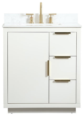 30" Single Bathroom Vanity, White, With Backsplash