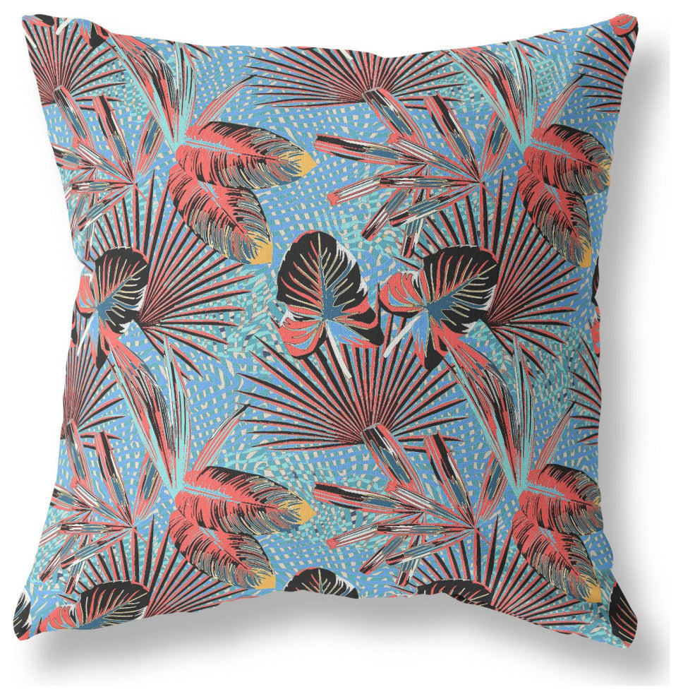 16" Coral Blue Tropical Indoor Outdoor Throw Pillow
