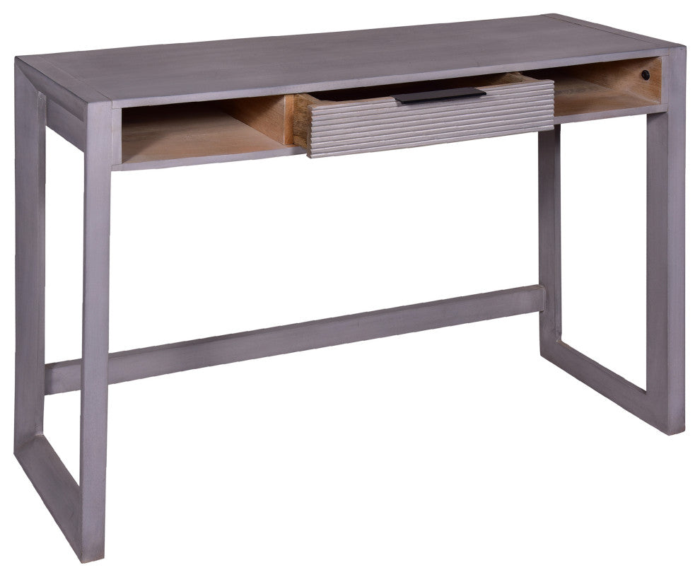 Benzara UPT-272547 Single Drawer, Mango Wood, Entryway Console Table Desk, Gray