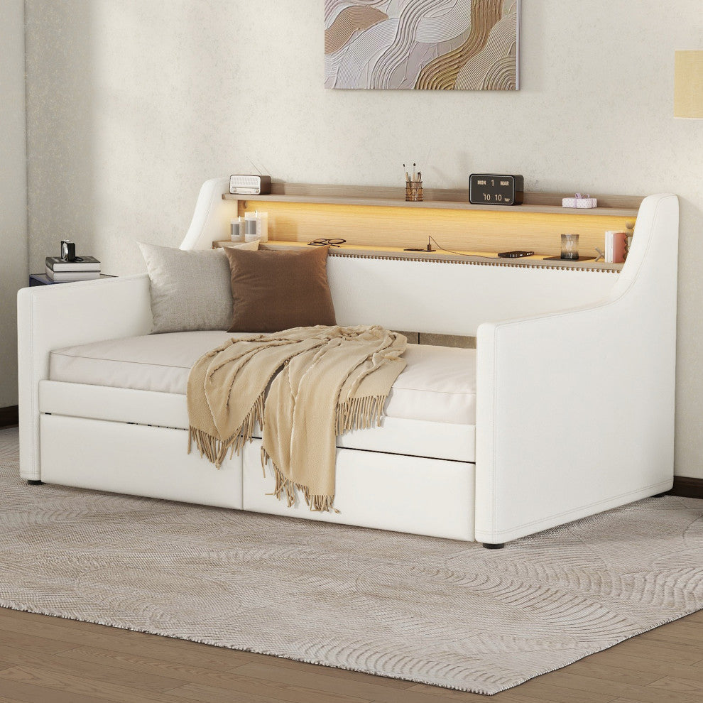 Gewnee  Twin Size Daybed with Drawers, Upholstered Daybed