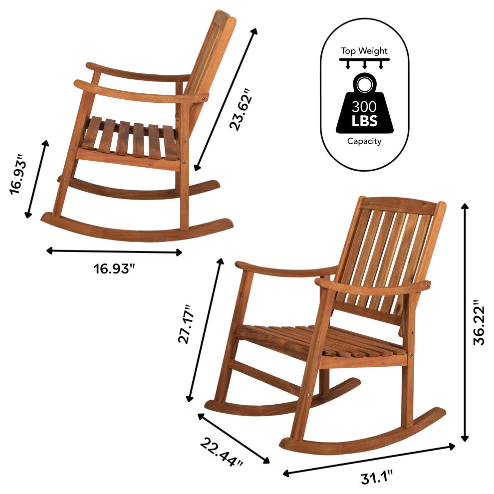Penny Classic Slat-Back Acacia Wood Patio Outdoor Rocking Chair, Teak, Single