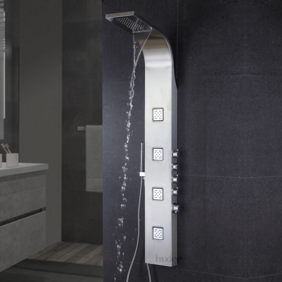 Luxier 59" Shower Panel System With Rainfall Waterfall Shower Head Hand Shower