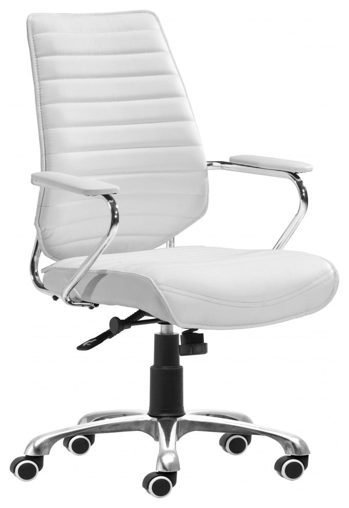 White Faux Leather Executive Channel Back Rolling Office Chair