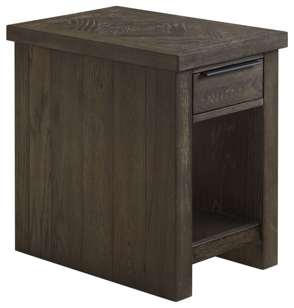 Hearst 16" Wide Chairside Table With Open Shelf, Reclaimed Chevron