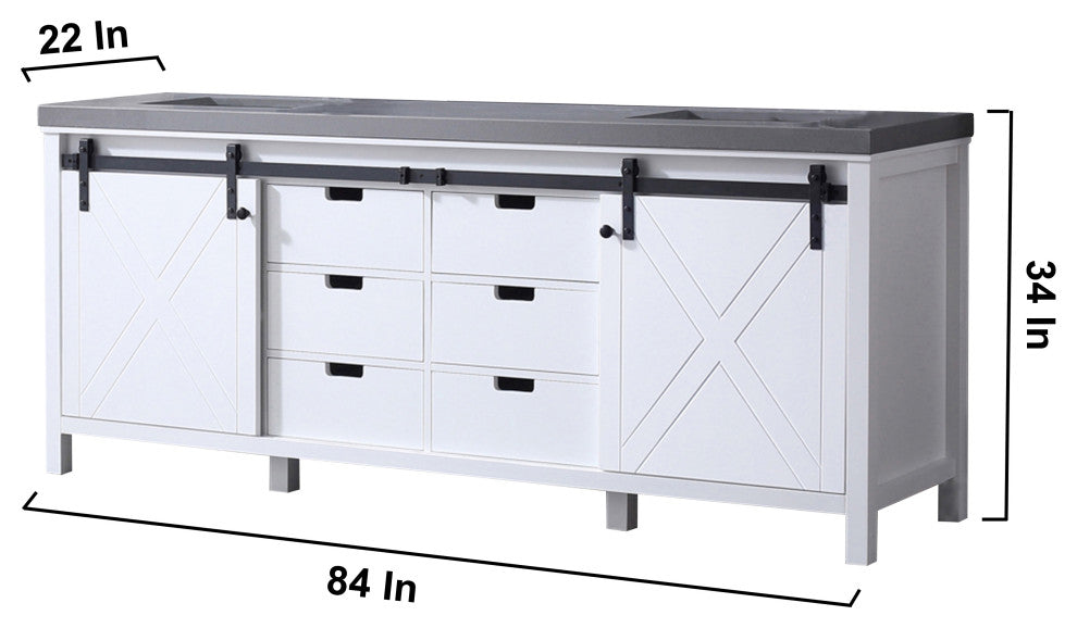 Marsyas 84" Double Vanity, White Square Sinks, No Mirror, White