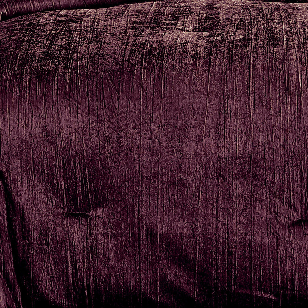 Benzara Jay 7 Piece Queen Comforter Set, Purple Polyester Velvet, Texture