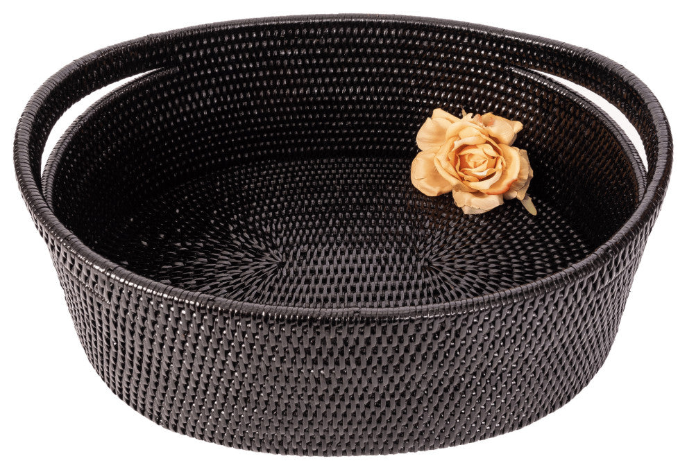 Artifacts Rattan Oval Basket With Cutout Handles, Tudor Black
