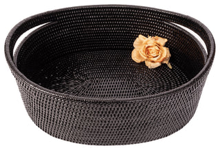 Artifacts Rattan Oval Basket With Cutout Handles, Tudor Black