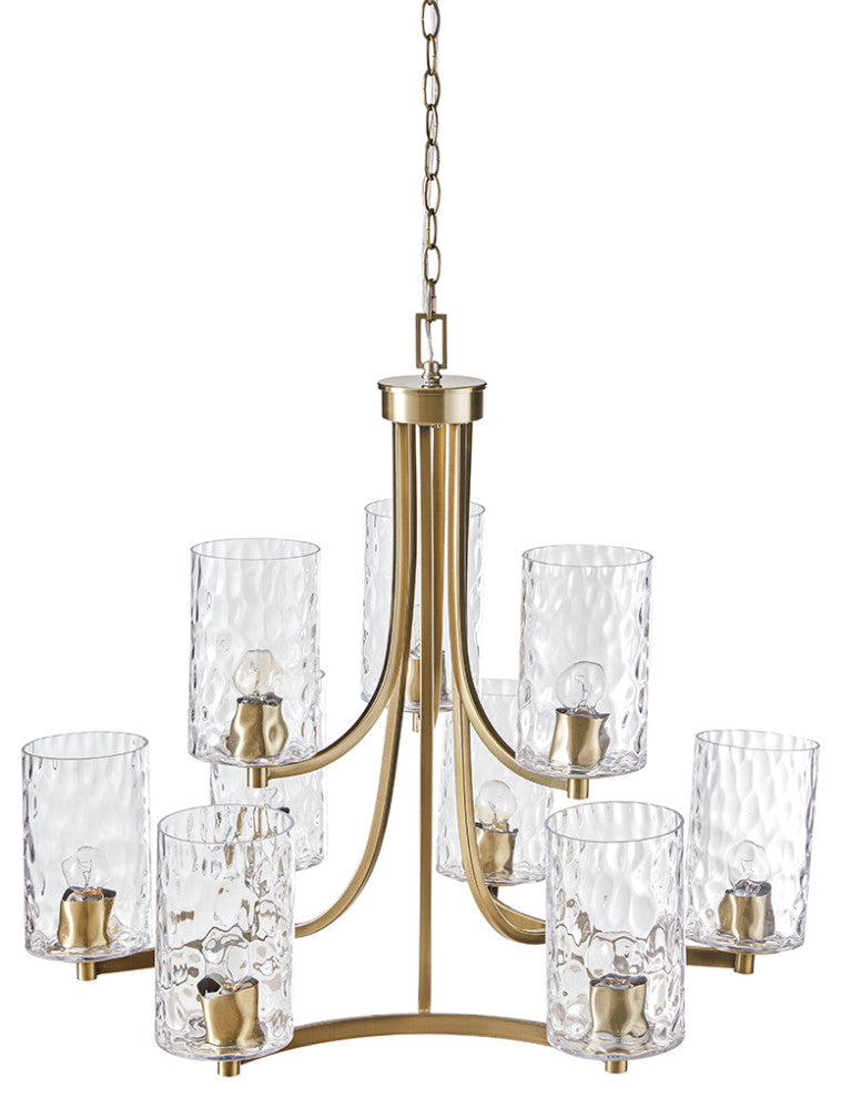 Hampton Hill 9-light Round Tiered Chandelier With Glass Shades, Antique Brass