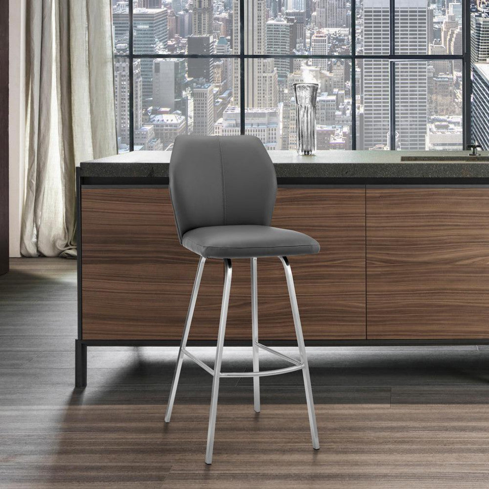 Tandy Gray Faux Leather and Brushed Stainless Steel 26 Counter Stool
