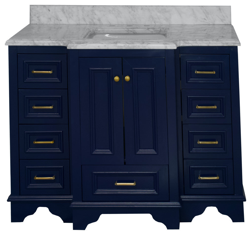 Nantucket 48" Bathroom Vanity, Royal Blue, Carrara Marble