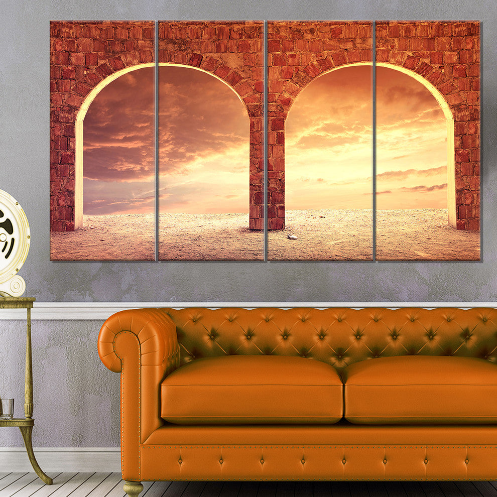 Fantasy Background with two Arches, Landscape Canvas Print, 48"x28", 4 Panels
