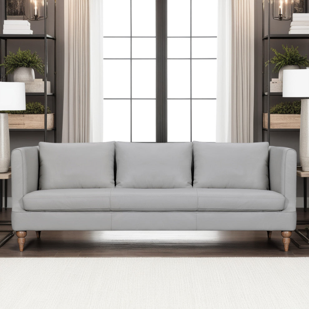 Vincenza 85" Dark Brown Leather Sofa, Dove Gray
