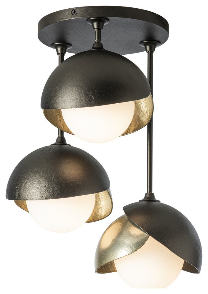 Brooklyn 3-Light Double Shade Semi-Flush, Oil Rubbed Bronze, Modern Brass