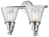 2-Light Small Cone 18" Bath Fixture, Polished Chrome, Glass: Seedy