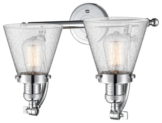 2-Light Small Cone 18" Bath Fixture, Polished Chrome, Glass: Seedy