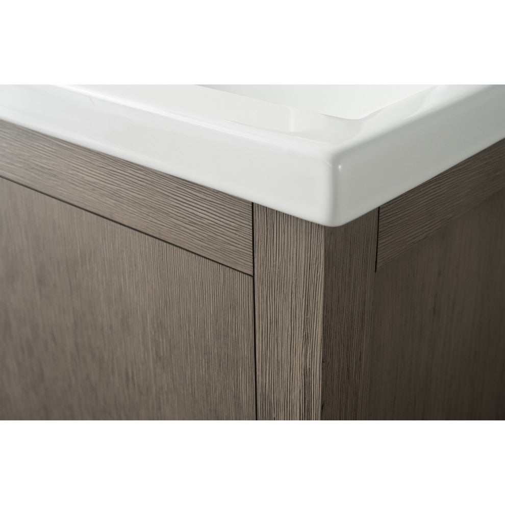 Vanity Art Bathroom Vanity With Sink, Driftwood Gray, 24", Single Sink, Golden Brushed